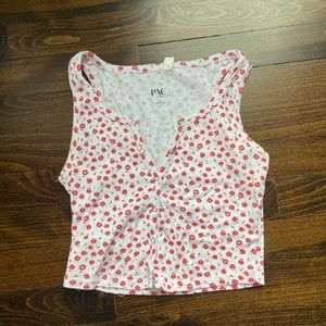 Pacsun Red and White Floral Top